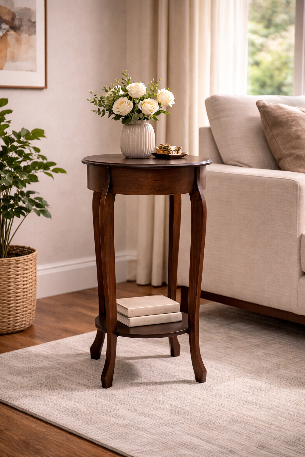 Mesa Auxiliar Redonda de Madera | Mesa Decorativa para Sala Moderna o Clásica