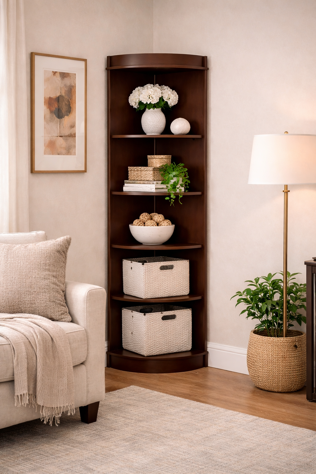 Esquinero Venecia de Madera | Mueble para Esquina con Repisas para Sala o Recámara