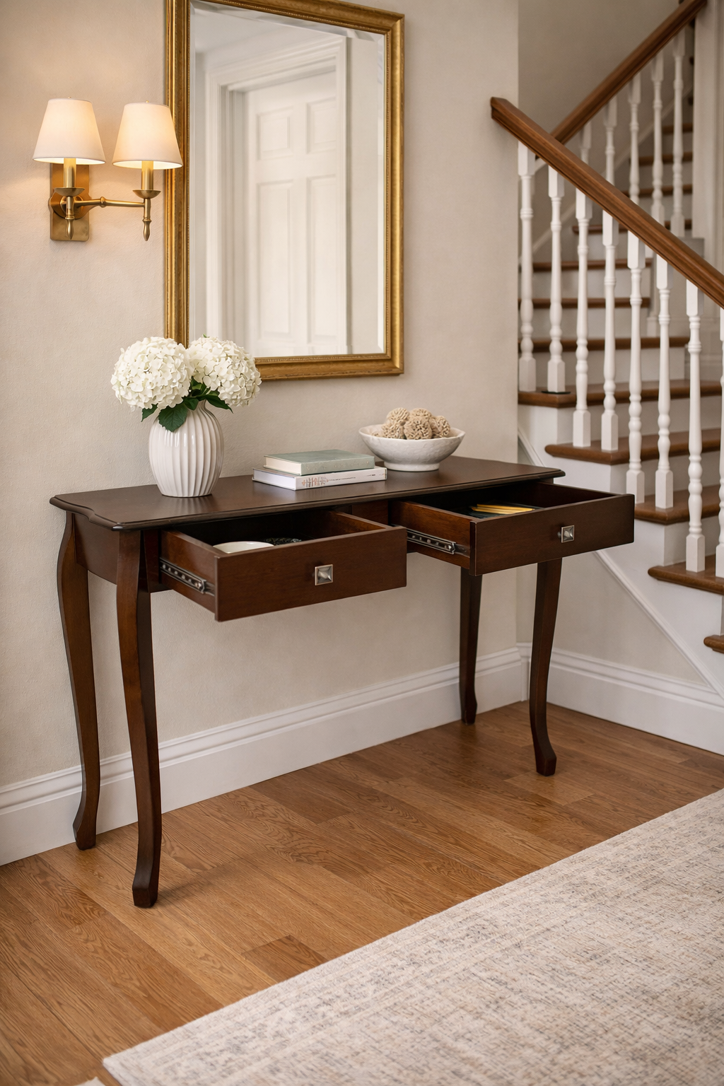 Consola Provenzal de Madera con 2 Cajones | Mesa para Recibidor Elegante